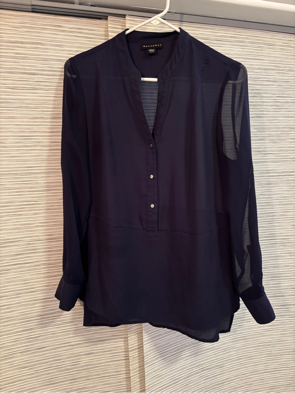 Metaphor Navy Sheer Long-Sleeve Popover Blouse